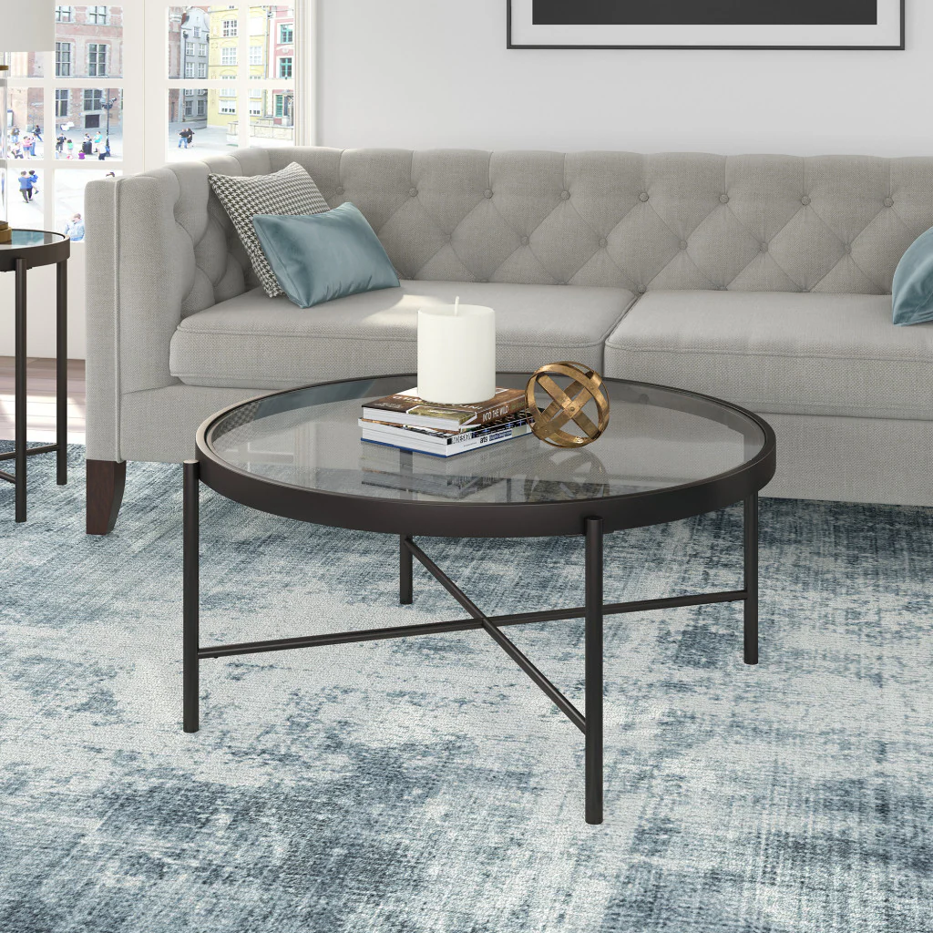 36" Black and Glass Round Coffee Table By Homeroots - Image 6