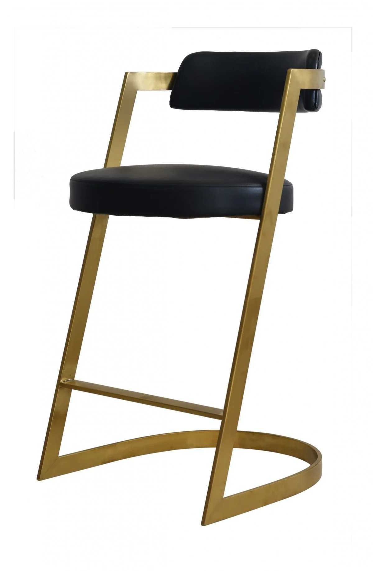 36" Black And Gold Faux Leather And Stainless Steel Low Back Counter Height Bar Chair With Footrest By Homeroots - Image 2