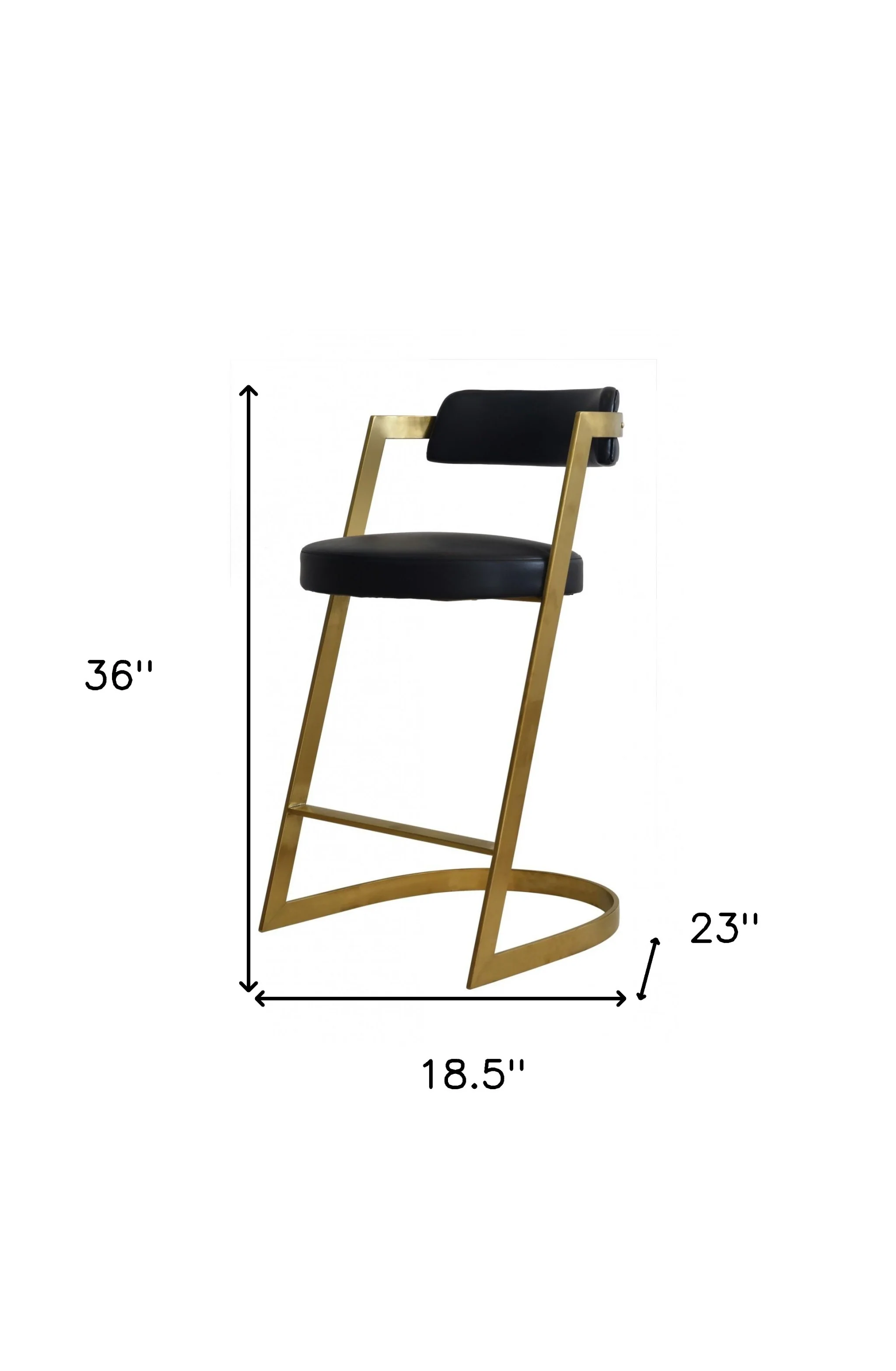 36" Black And Gold Faux Leather And Stainless Steel Low Back Counter Height Bar Chair With Footrest By Homeroots - Image 7