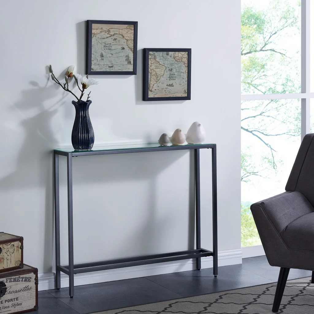 36" Black and Gunmetal Mirrored Glass Console Table By Homeroots - Image 7