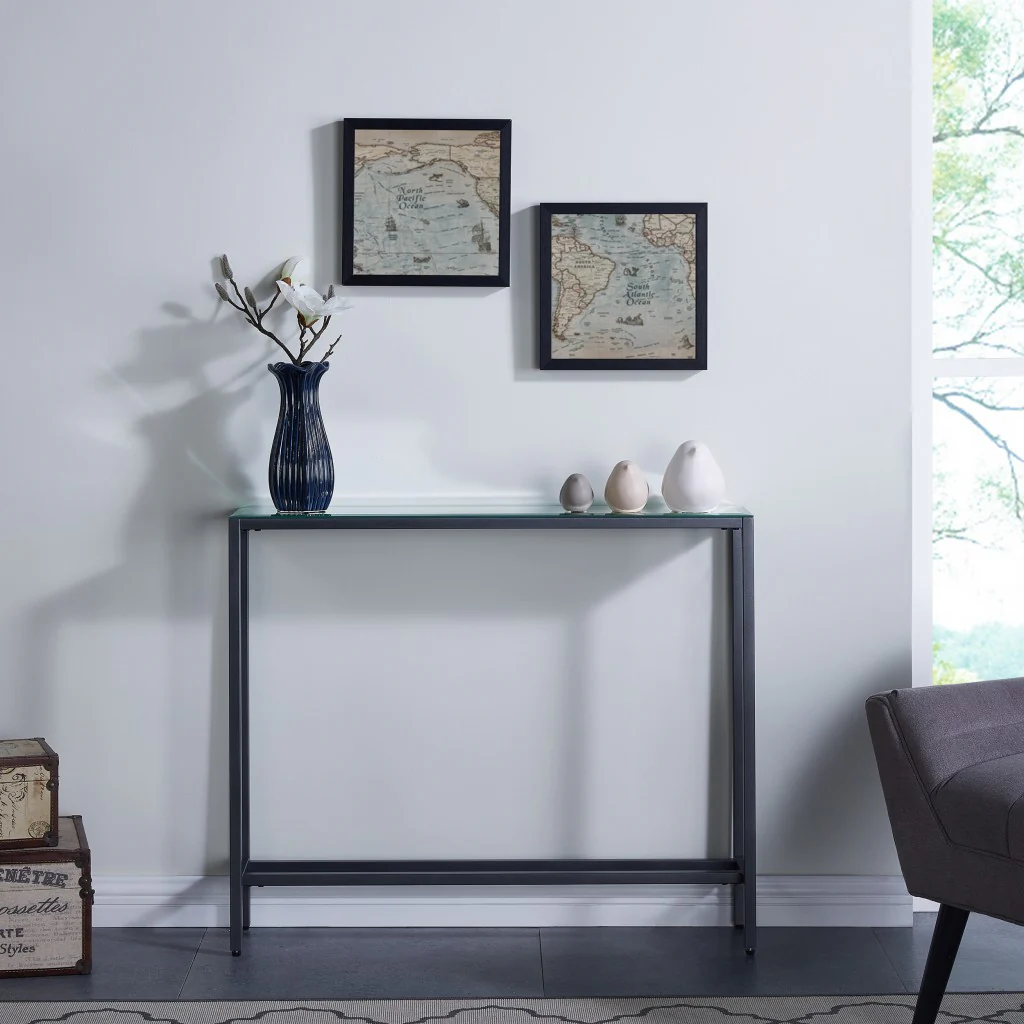 36" Black and Gunmetal Mirrored Glass Console Table By Homeroots - Image 8