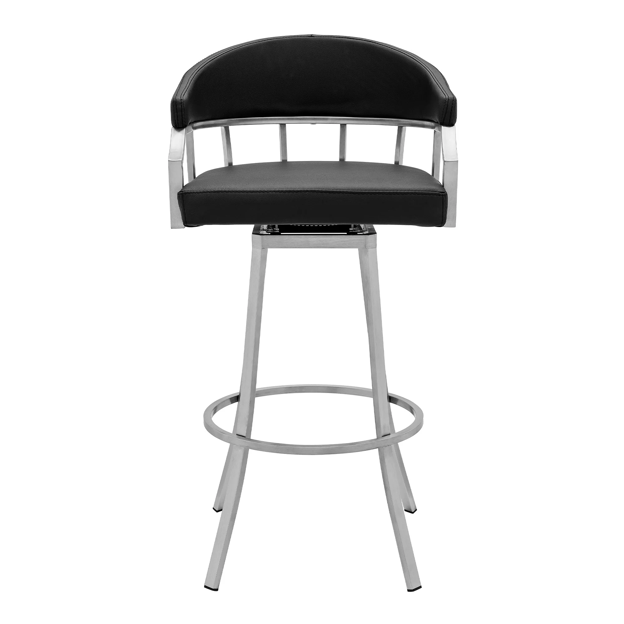 36" Black Faux Leather And Iron Swivel Low Back Counter Height Bar Chair By Homeroots - Image 3