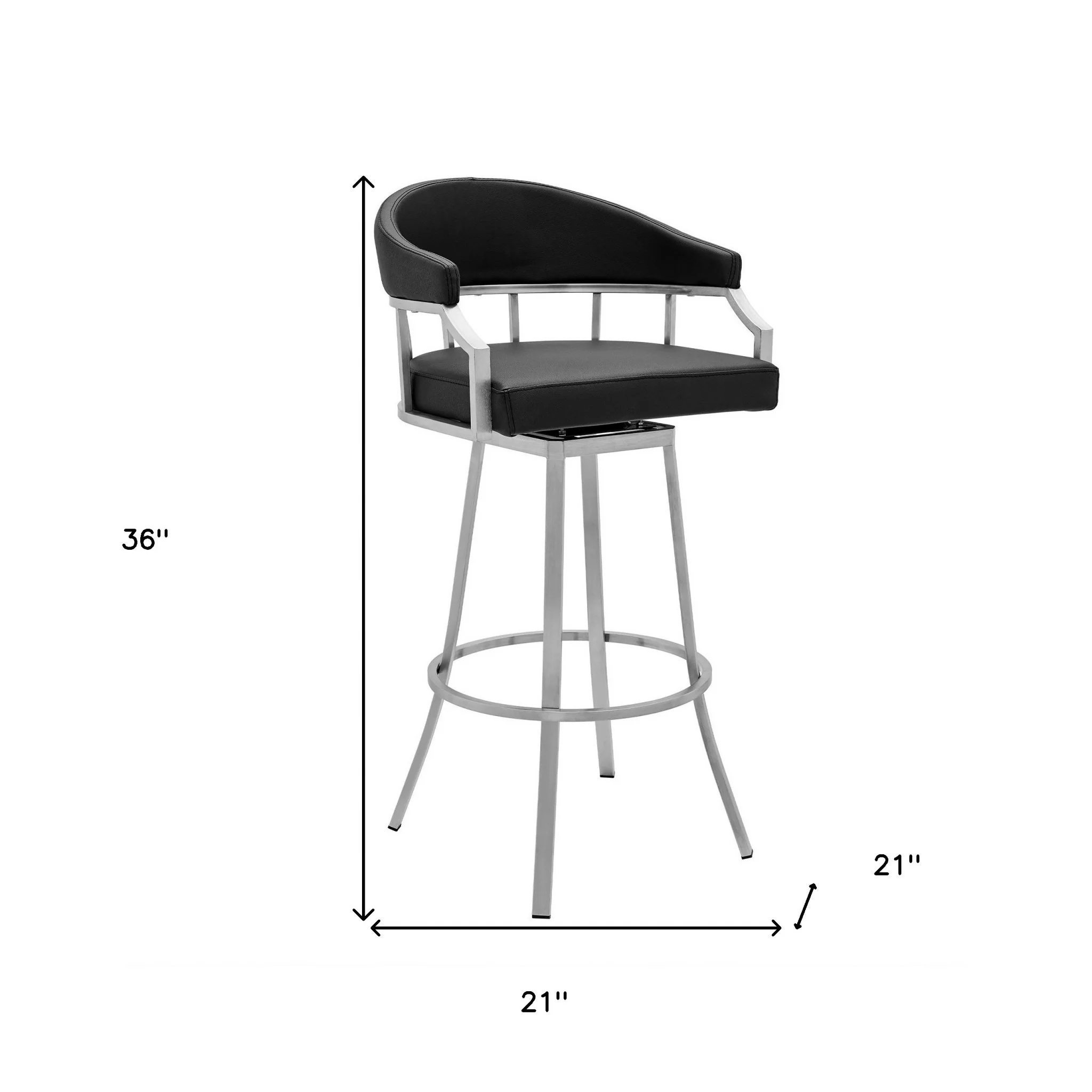 36" Black Faux Leather And Iron Swivel Low Back Counter Height Bar Chair By Homeroots - Image 9