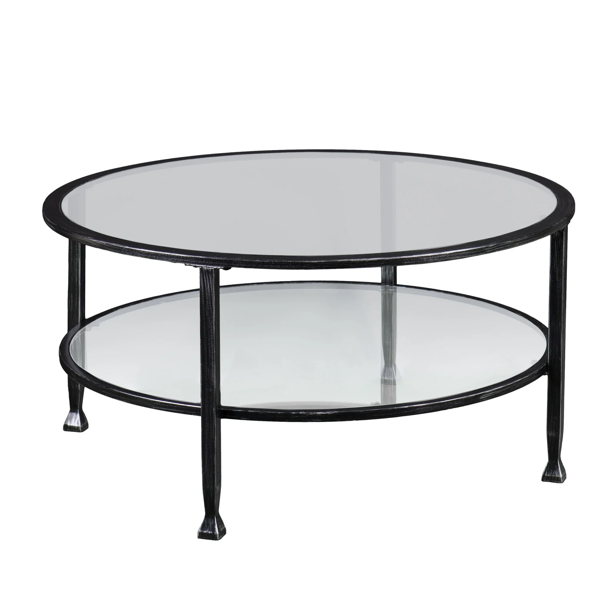 36" Black Glass And Metal Round Coffee Table By Homeroots - Image 2
