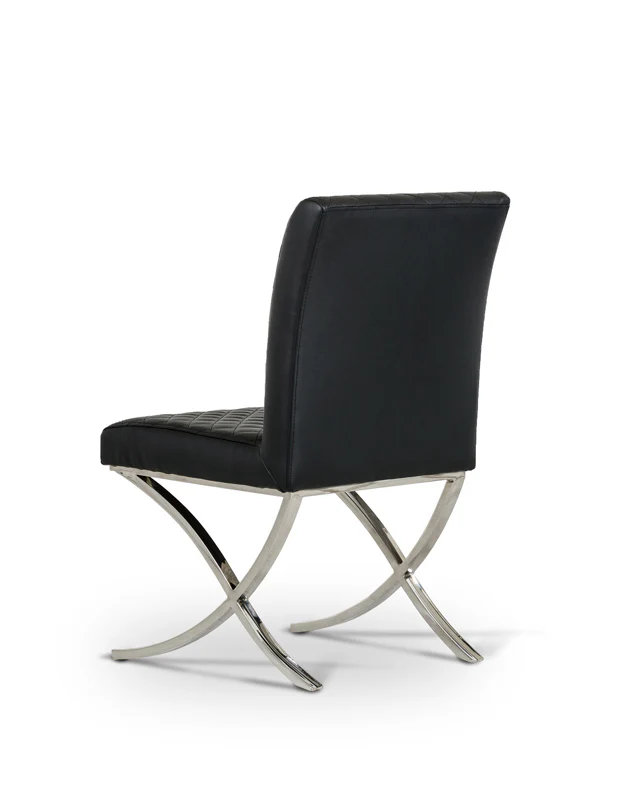 36' Black Leatherette And Stainless Steel Dining Chair By Homeroots - Image 2