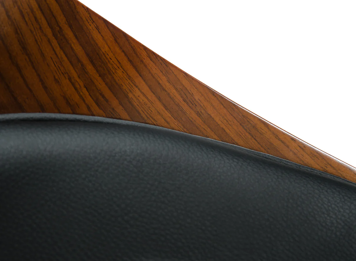 36' Black Leatherette Veneer And Steel Bar Stool By Homeroots - Image 3
