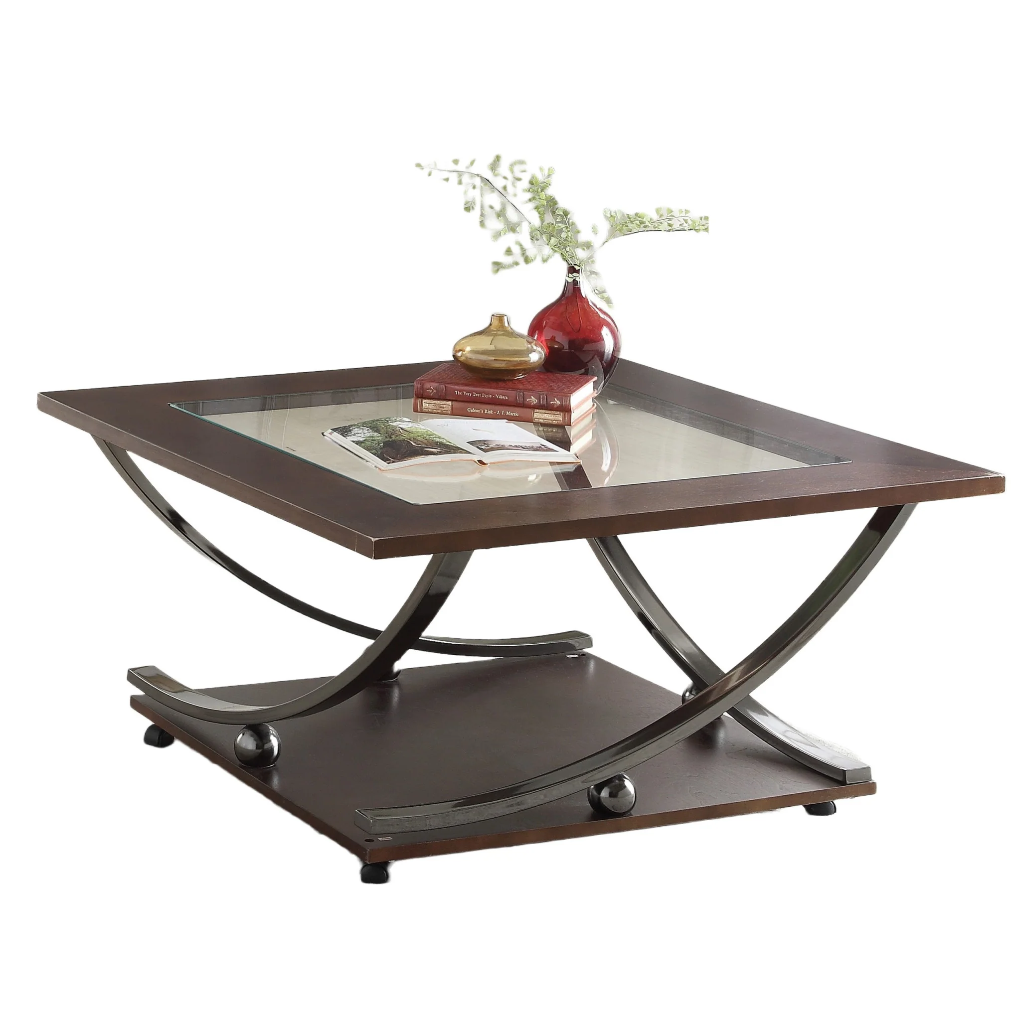 36" Black Nickel And Clear Glass Square Coffee Table With Shelf By Homeroots - Image 2