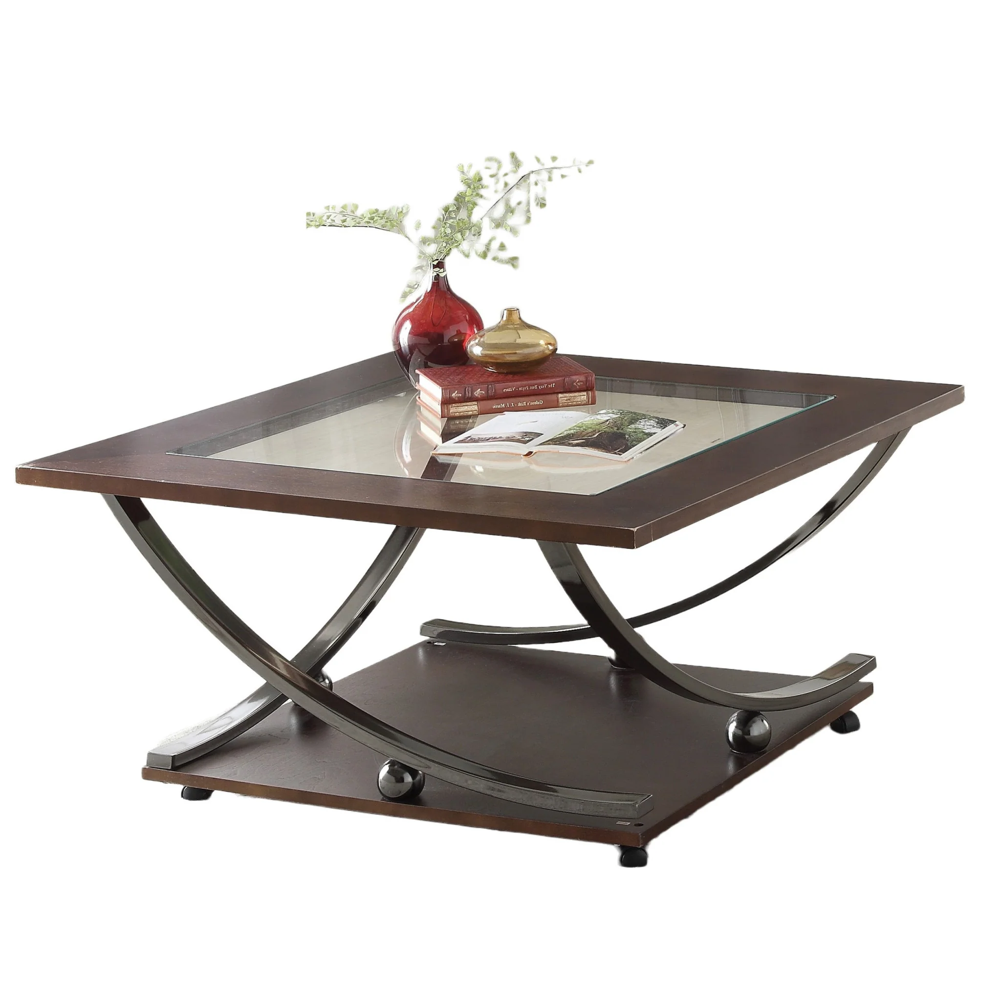 36" Black Nickel And Clear Glass Square Coffee Table With Shelf By Homeroots - Image 3