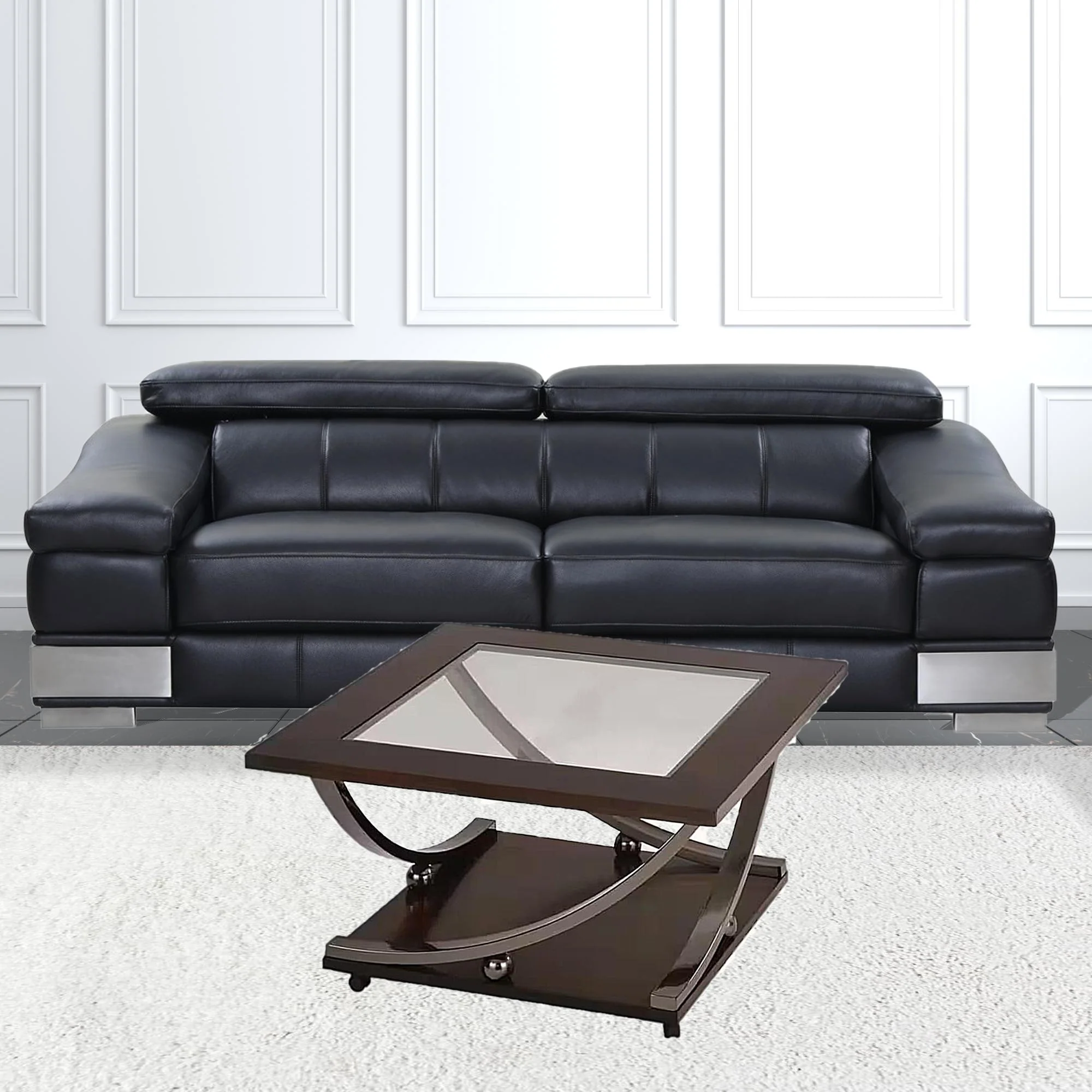 36" Black Nickel And Clear Glass Square Coffee Table With Shelf By Homeroots - Image 4