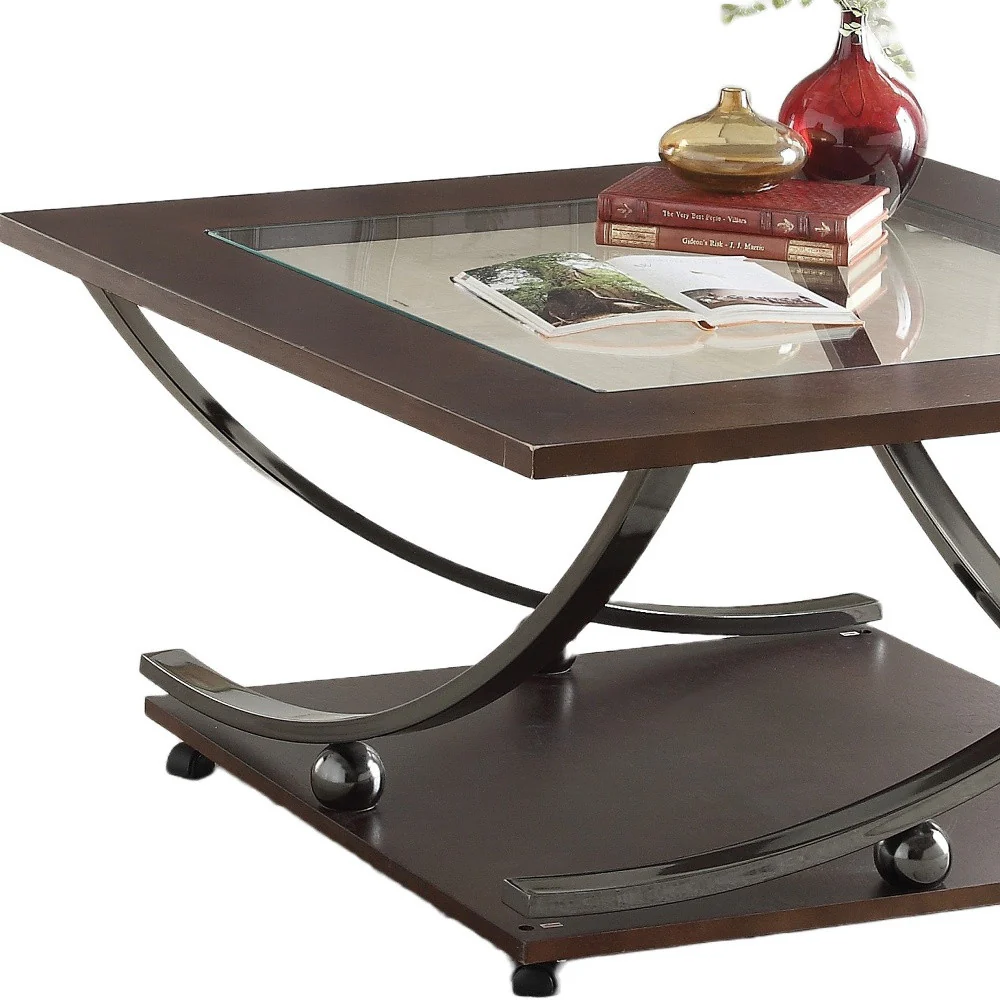 36" Black Nickel And Clear Glass Square Coffee Table With Shelf By Homeroots - Image 5