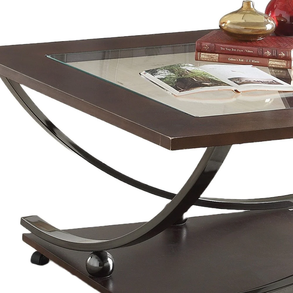36" Black Nickel And Clear Glass Square Coffee Table With Shelf By Homeroots - Image 6