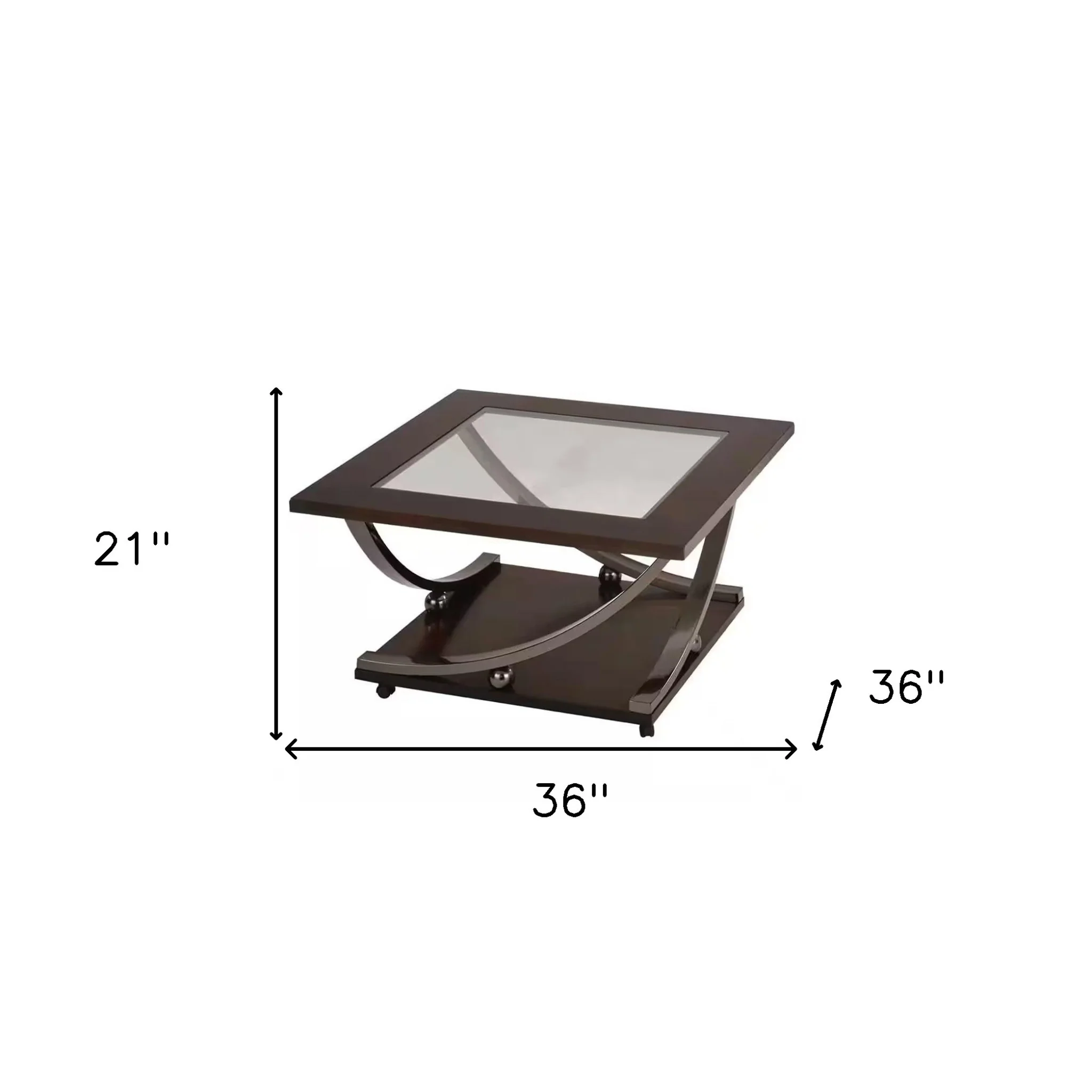36" Black Nickel And Clear Glass Square Coffee Table With Shelf By Homeroots - Image 7