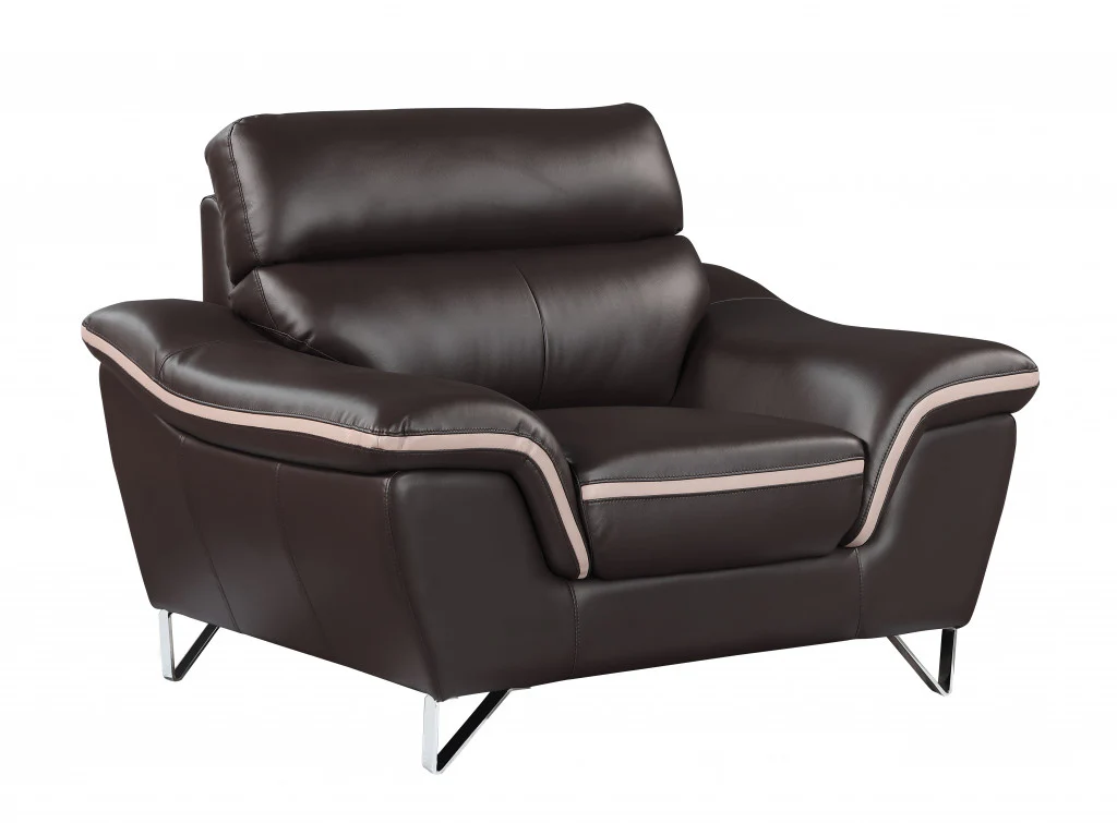 36" Brown Contemporary Leather Loveseat By Homeroots - Image 2