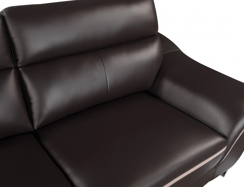 36" Brown Contemporary Leather Loveseat By Homeroots - Image 4