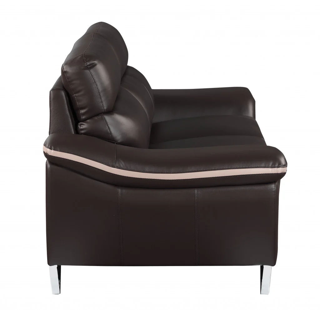 36" Brown Contemporary Leather Loveseat By Homeroots - Image 5