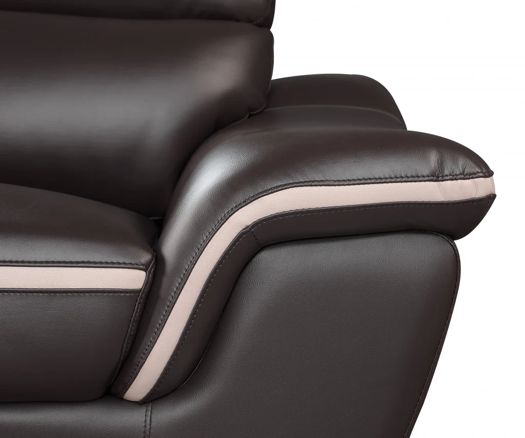 36" Brown Contemporary Leather Loveseat By Homeroots - Image 6