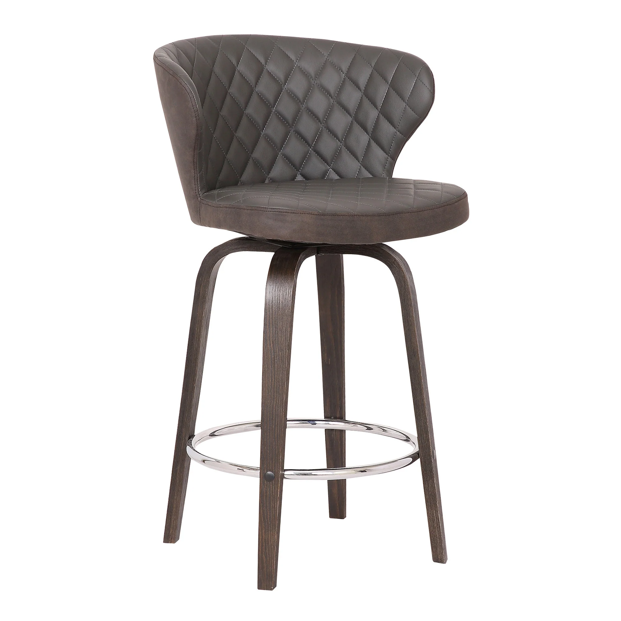 36" Brown Faux Leather And Iron Swivel Counter Height Bar Chair By Homeroots - Image 2