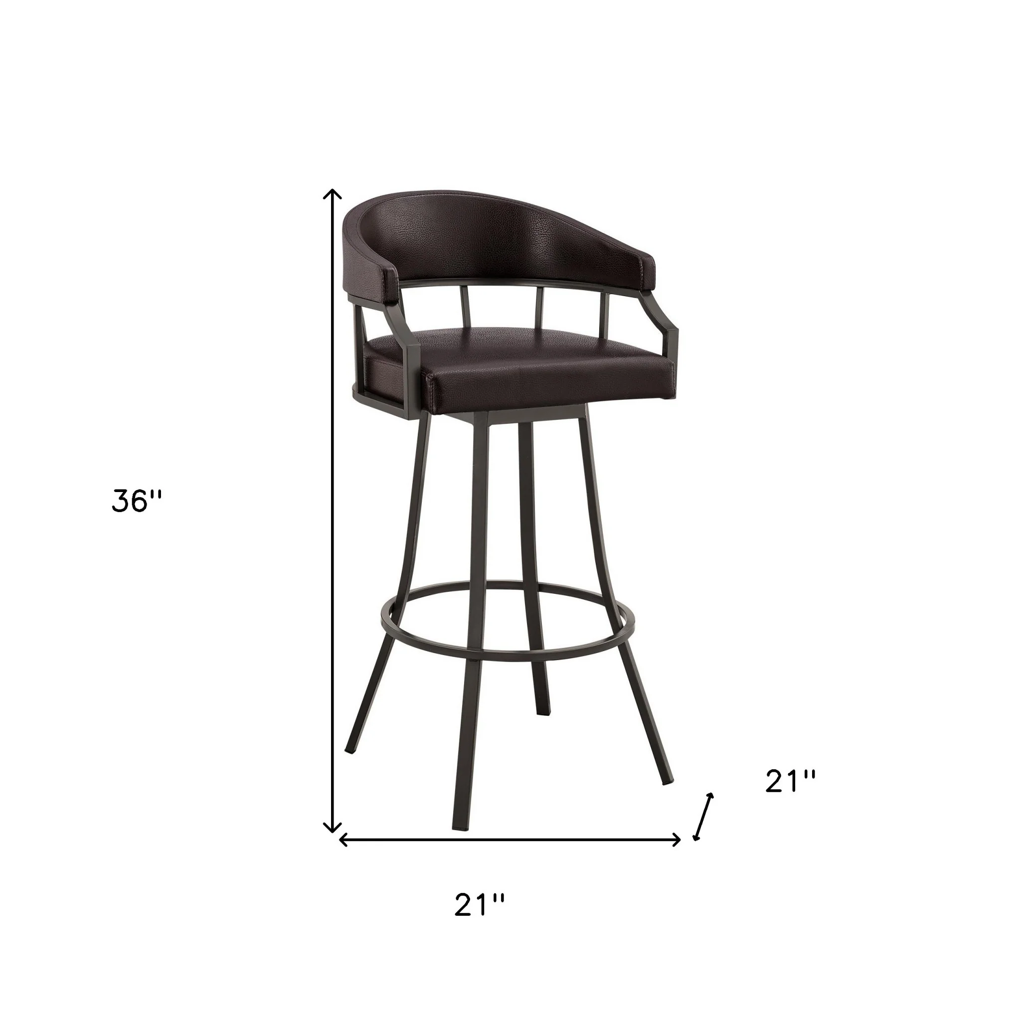 36" Brown Faux Leather And Iron Swivel Low Back Counter Height Bar Chair By Homeroots - Image 8