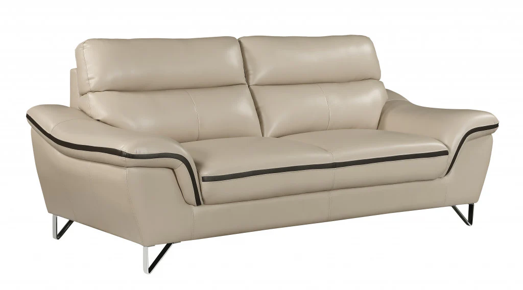 36" Charming Beige Leather Sofa By Homeroots - Image 2