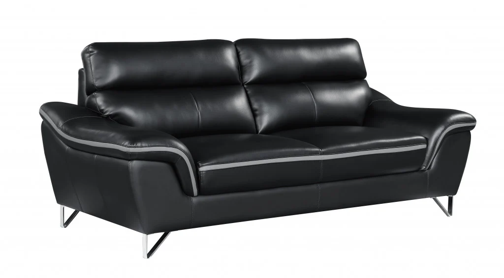 36" Charming Black Leather Sofa By Homeroots - Image 2