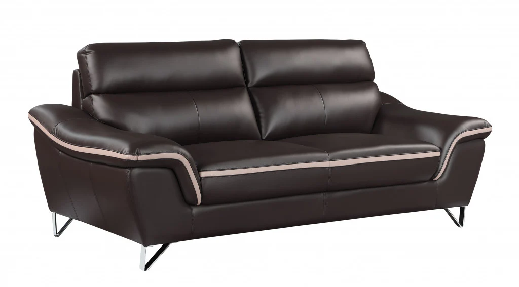 36" Charming Brown Leather Sofa By Homeroots - Image 2