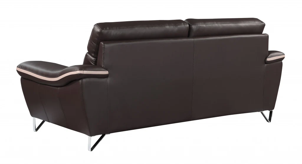 36" Charming Brown Leather Sofa By Homeroots - Image 4