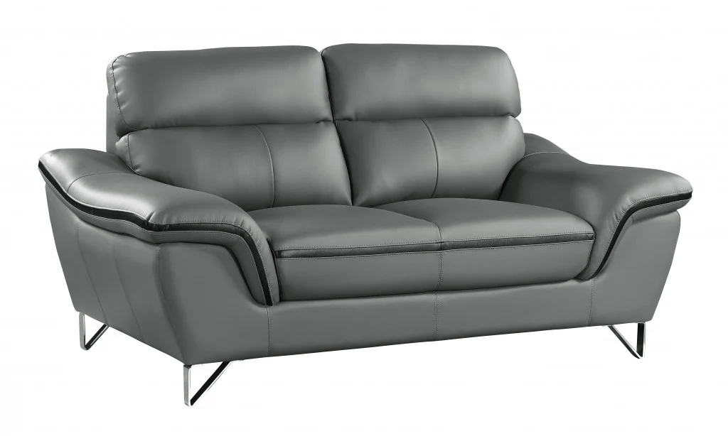 36" Charming Grey Leather Sofa By Homeroots - Image 2