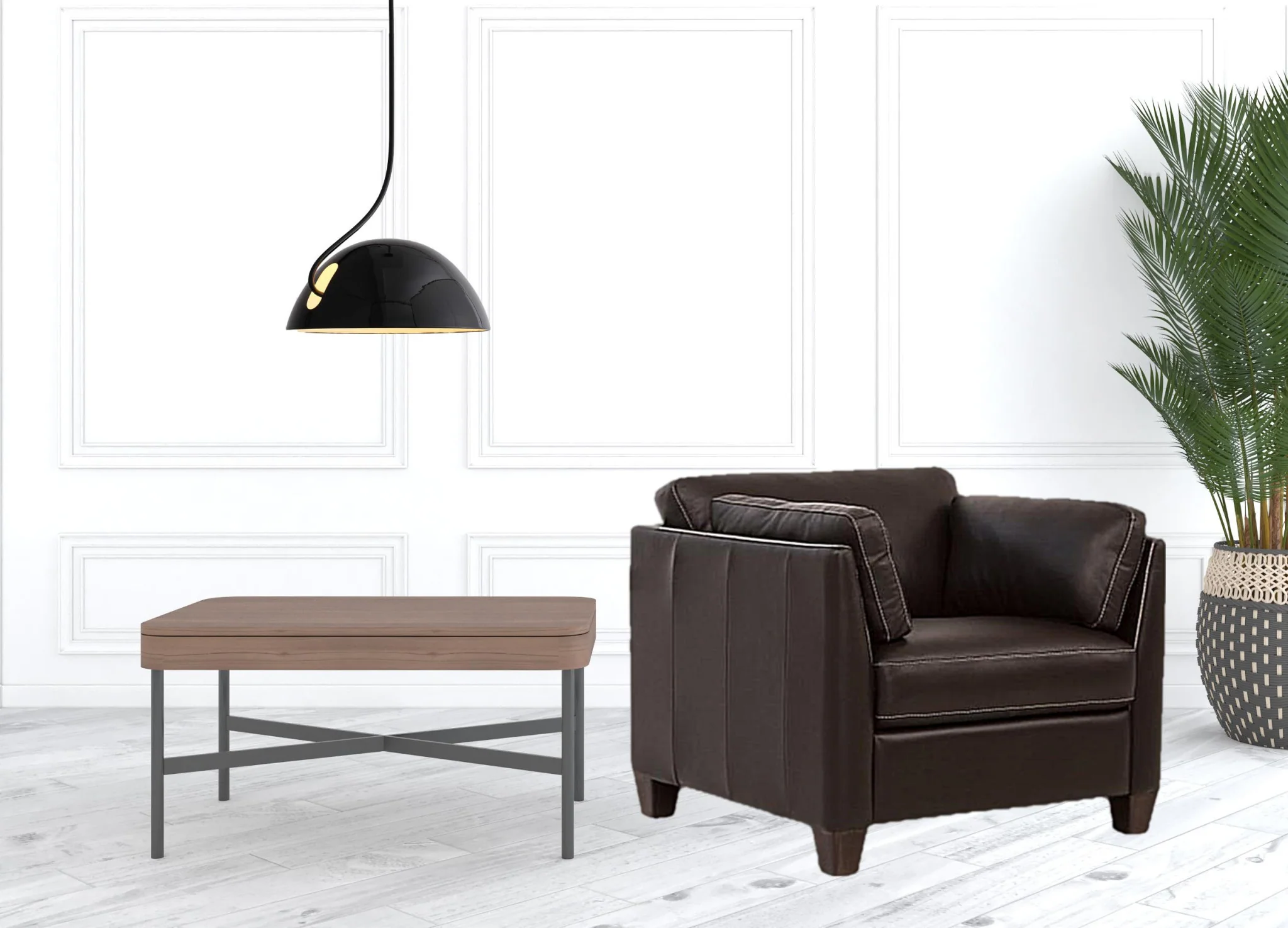 36" Chocolate Genuine Leather And Black Arm Chair By Homeroots - Image 2