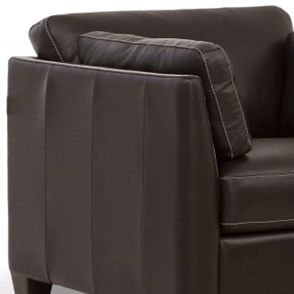 36" Chocolate Genuine Leather And Black Arm Chair By Homeroots - Image 3