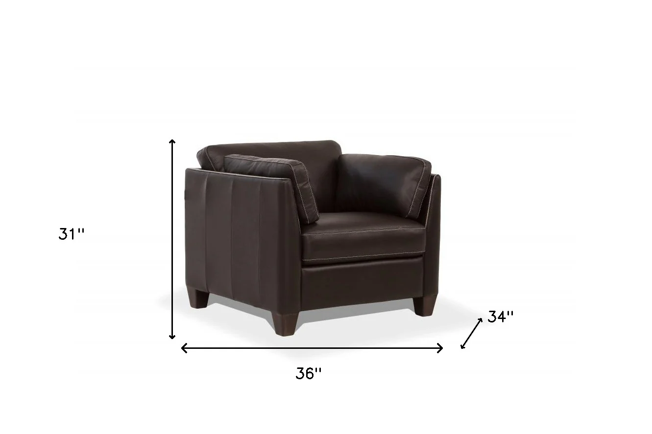 36" Chocolate Genuine Leather And Black Arm Chair By Homeroots - Image 5