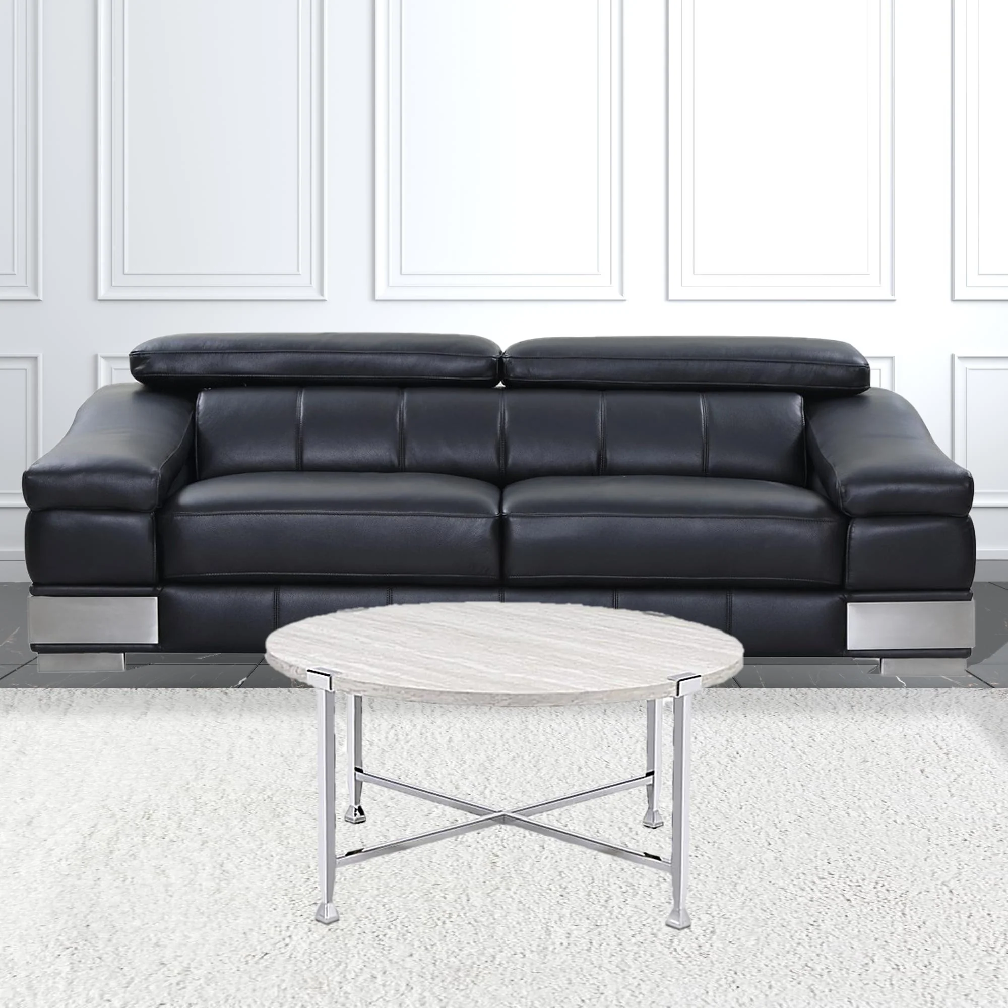 36" Chrome And White Oak Round Coffee Table By Homeroots - Image 2