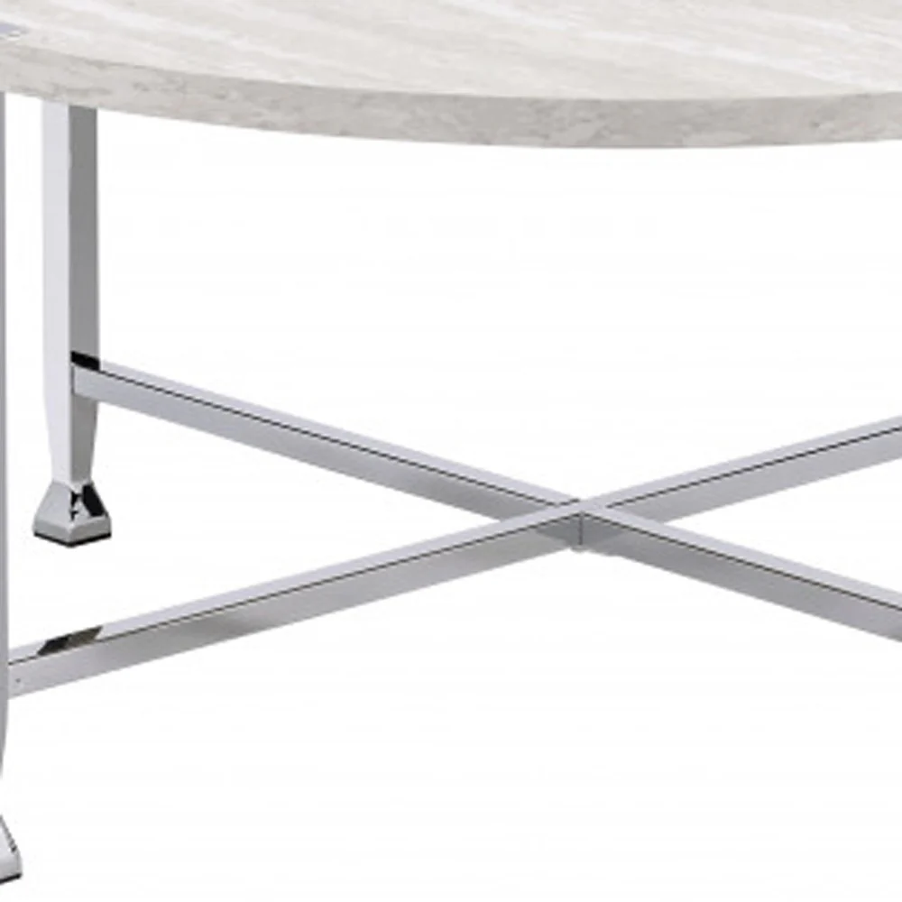 36" Chrome And White Oak Round Coffee Table By Homeroots - Image 3