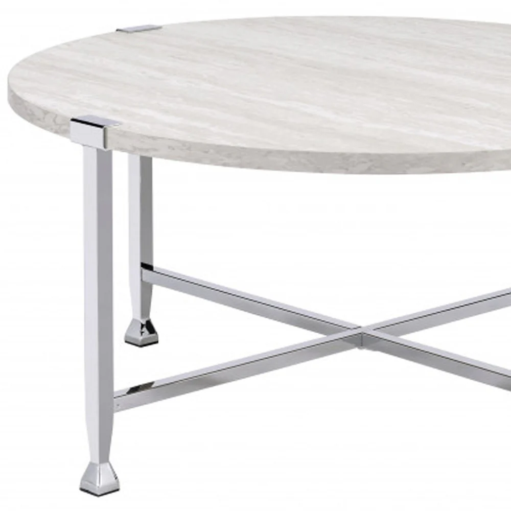 36" Chrome And White Oak Round Coffee Table By Homeroots - Image 4
