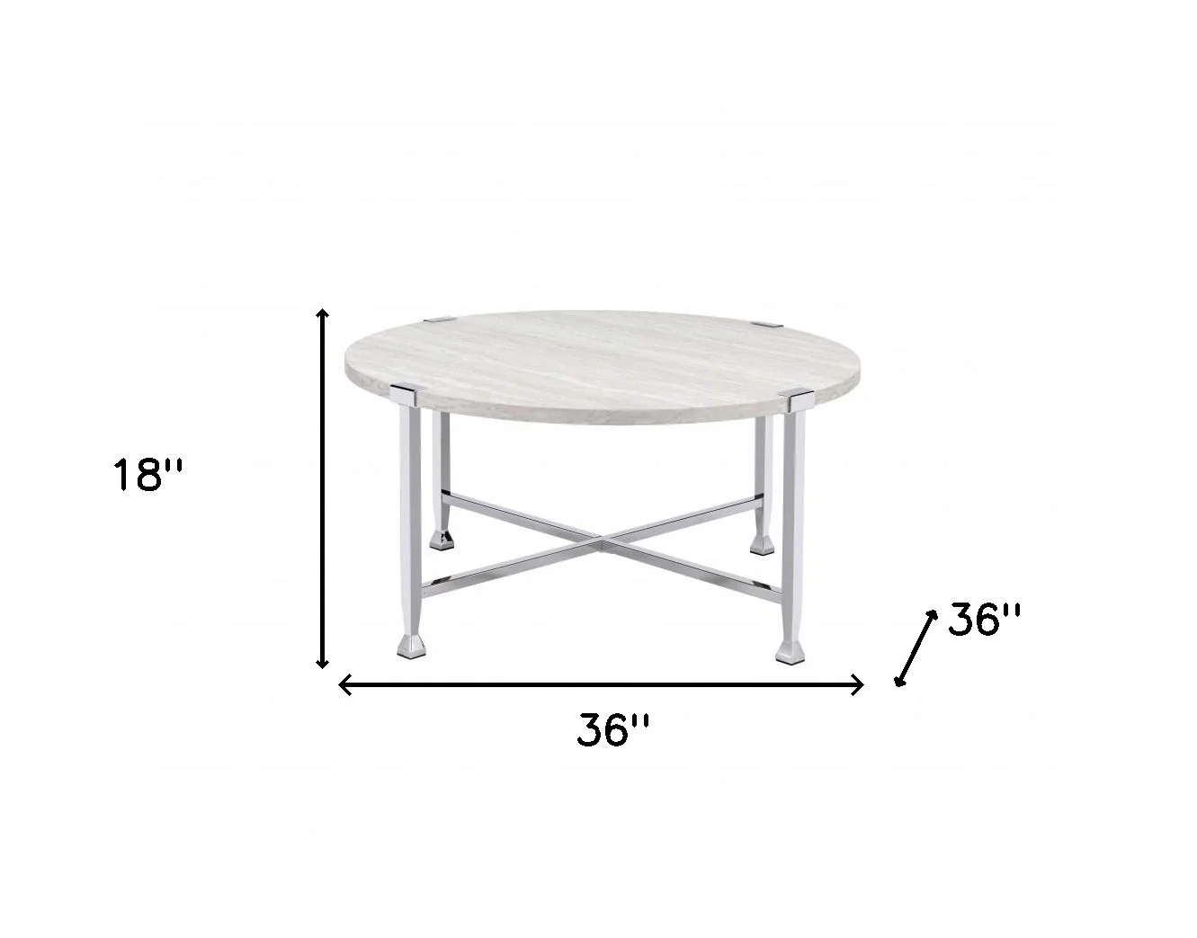 36" Chrome And White Oak Round Coffee Table By Homeroots - Image 5