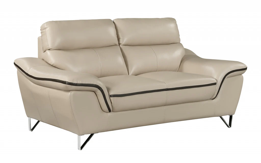 36" Contemporary Beige Leather Loveseat By Homeroots - Image 2