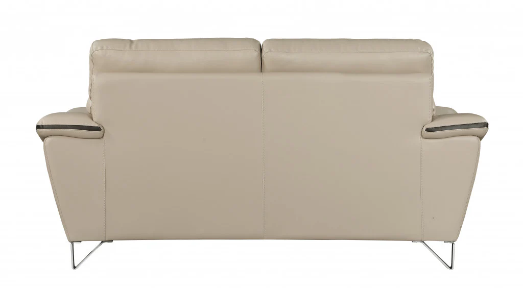 36" Contemporary Beige Leather Loveseat By Homeroots - Image 3