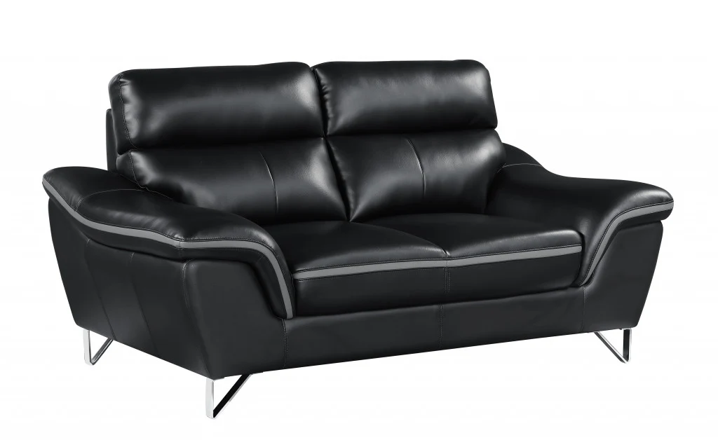 36" Contemporary Black Leather Loveseat By Homeroots - Image 2