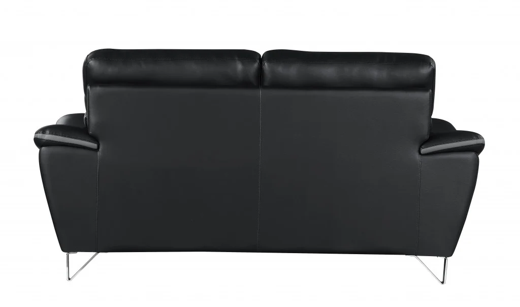 36" Contemporary Black Leather Loveseat By Homeroots - Image 3