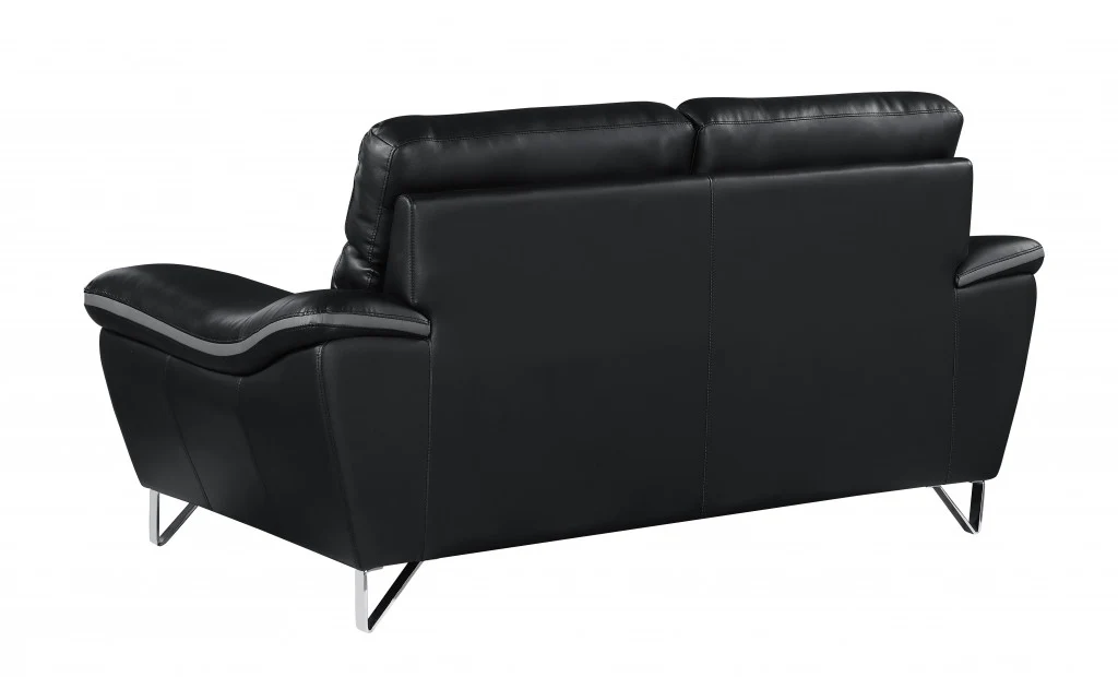 36" Contemporary Black Leather Loveseat By Homeroots - Image 4