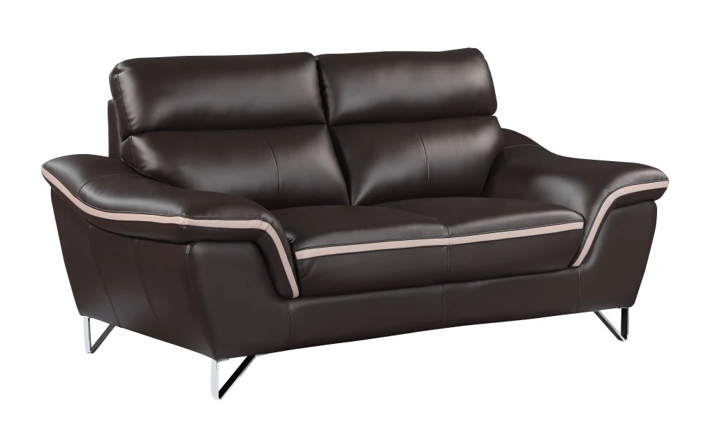 36" Contemporary Brown Leather Loveseat By Homeroots - Image 2