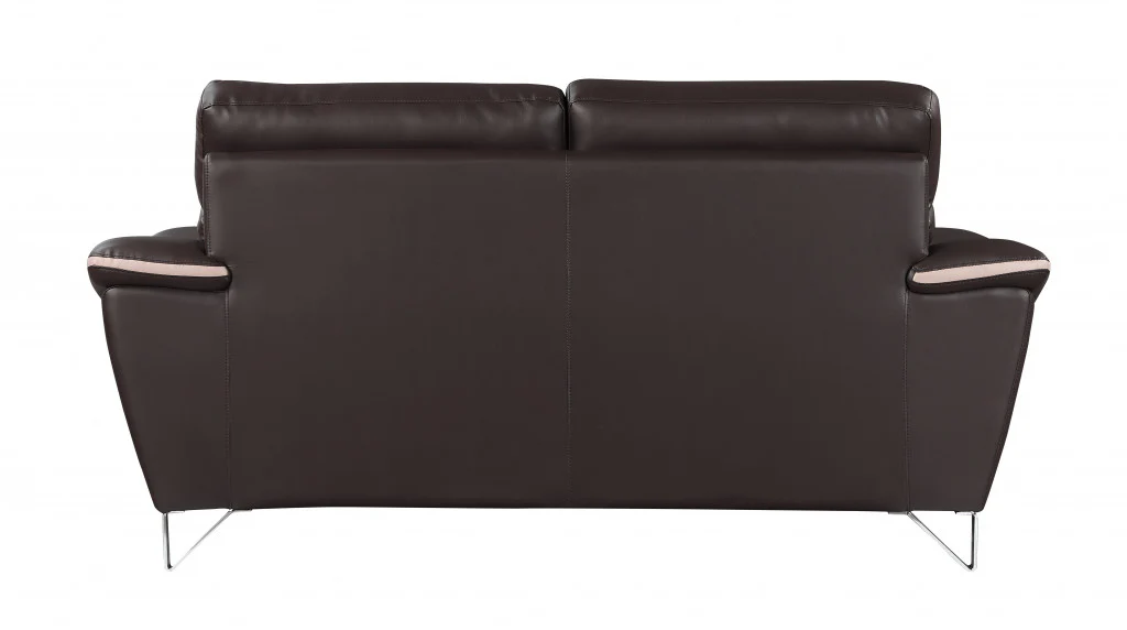 36" Contemporary Brown Leather Loveseat By Homeroots - Image 3