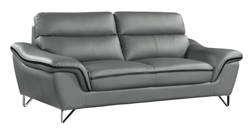 36" Contemporary Grey Leather Loveseat By Homeroots - Image 2