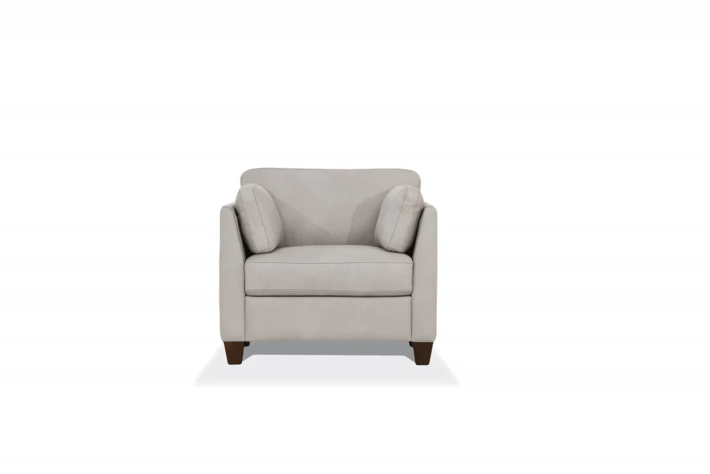 36" Dusty White Genuine Leather And Black Arm Chair By Homeroots - Image 2