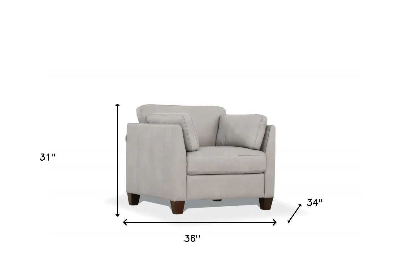 36" Dusty White Genuine Leather And Black Arm Chair By Homeroots - Image 5