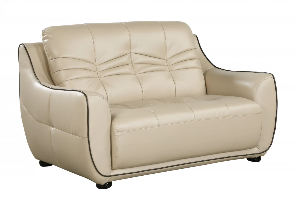 36" Elegant Beige Leather Loveseat By Homeroots - Image 2