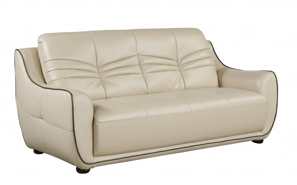 36" Elegant Beige Leather Sofa By Homeroots - Image 2