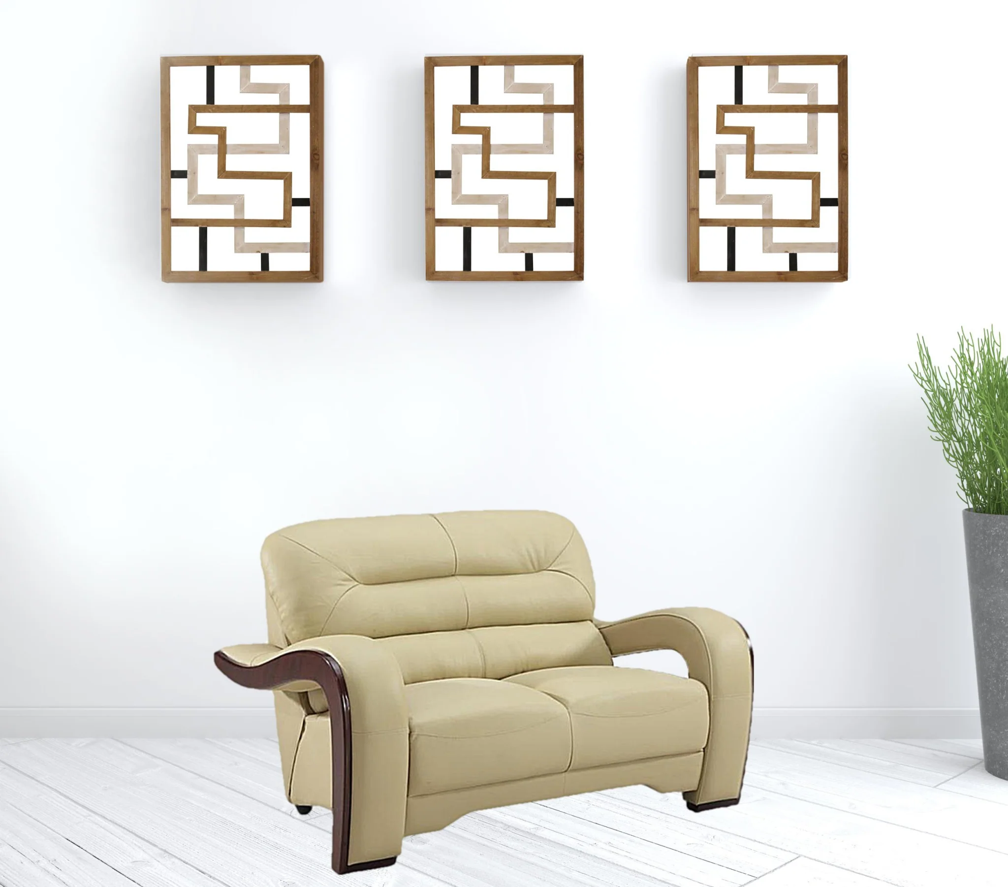 36" Glamorous Beige Leather Loveseat By Homeroots - Image 2