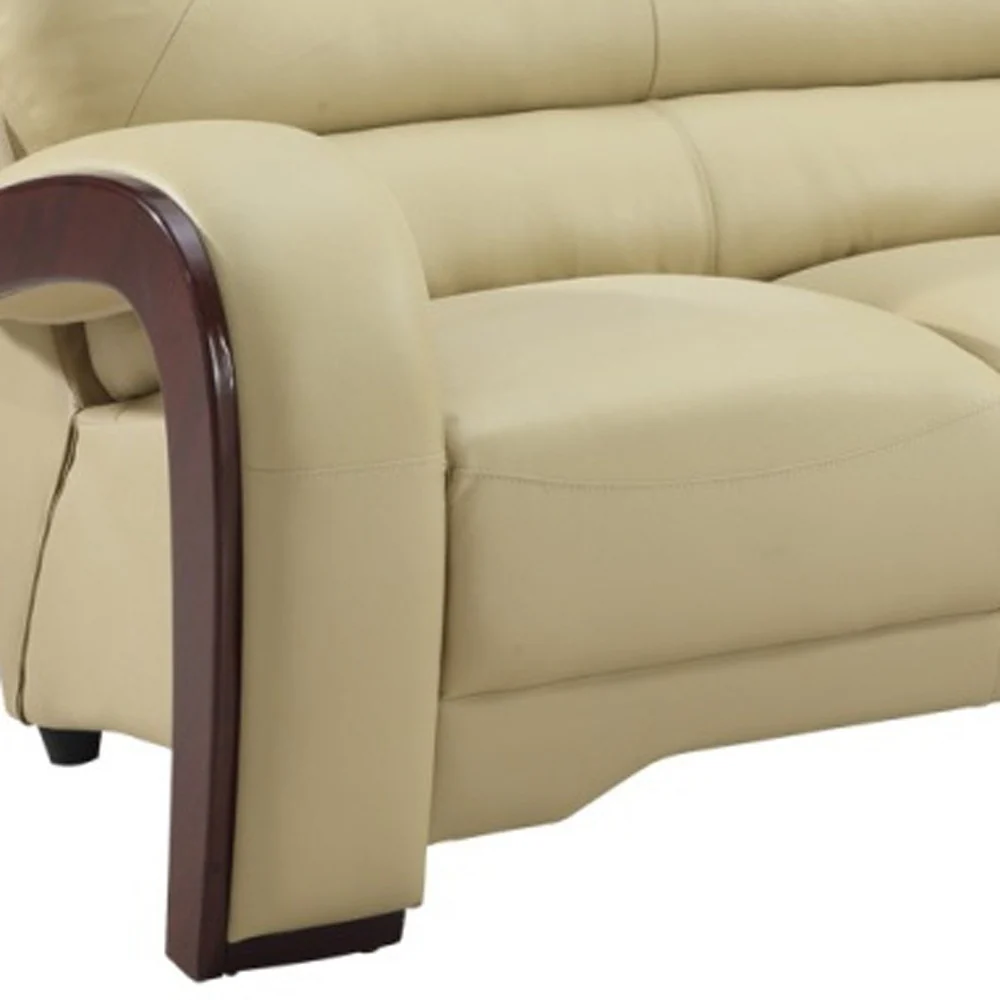 36" Glamorous Beige Leather Loveseat By Homeroots - Image 3