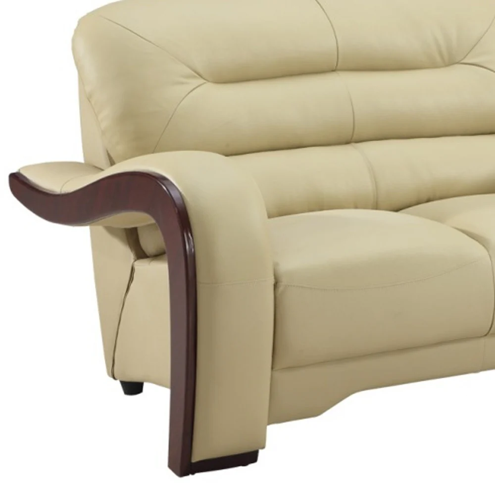 36" Glamorous Beige Leather Loveseat By Homeroots - Image 4