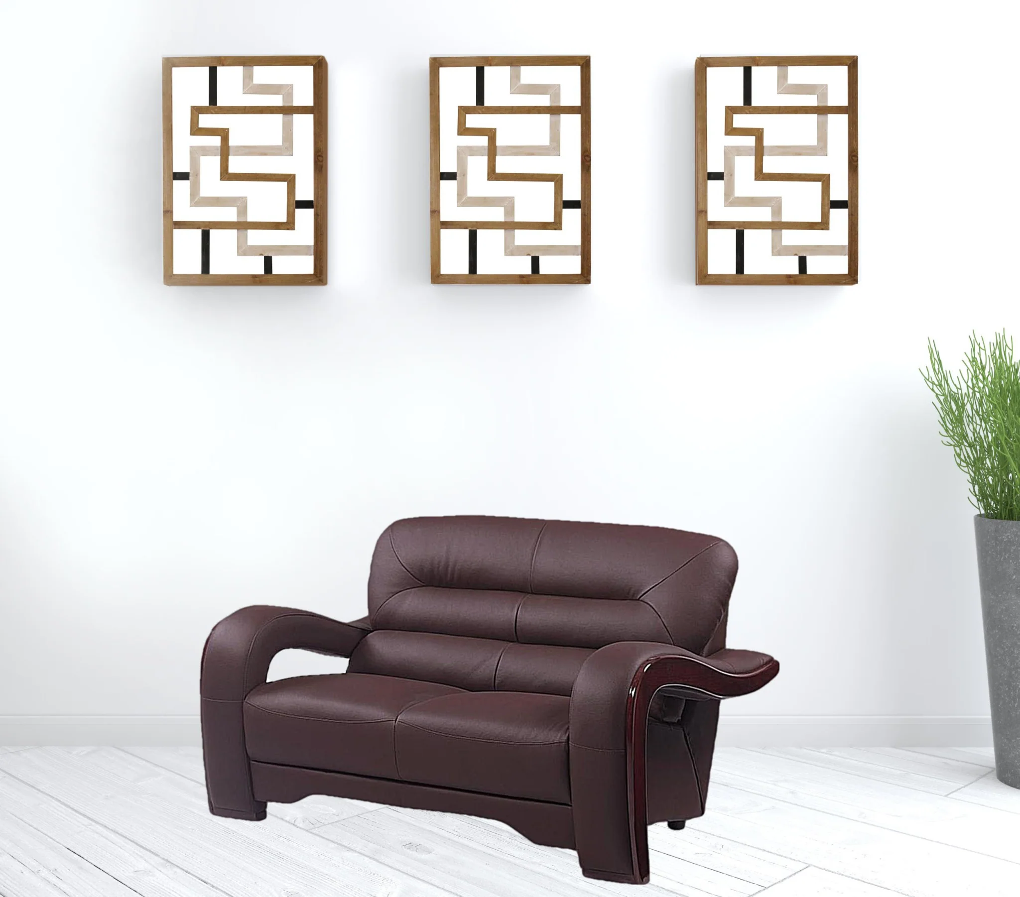 36" Glamorous Brown Leather Loveseat By Homeroots - Image 2